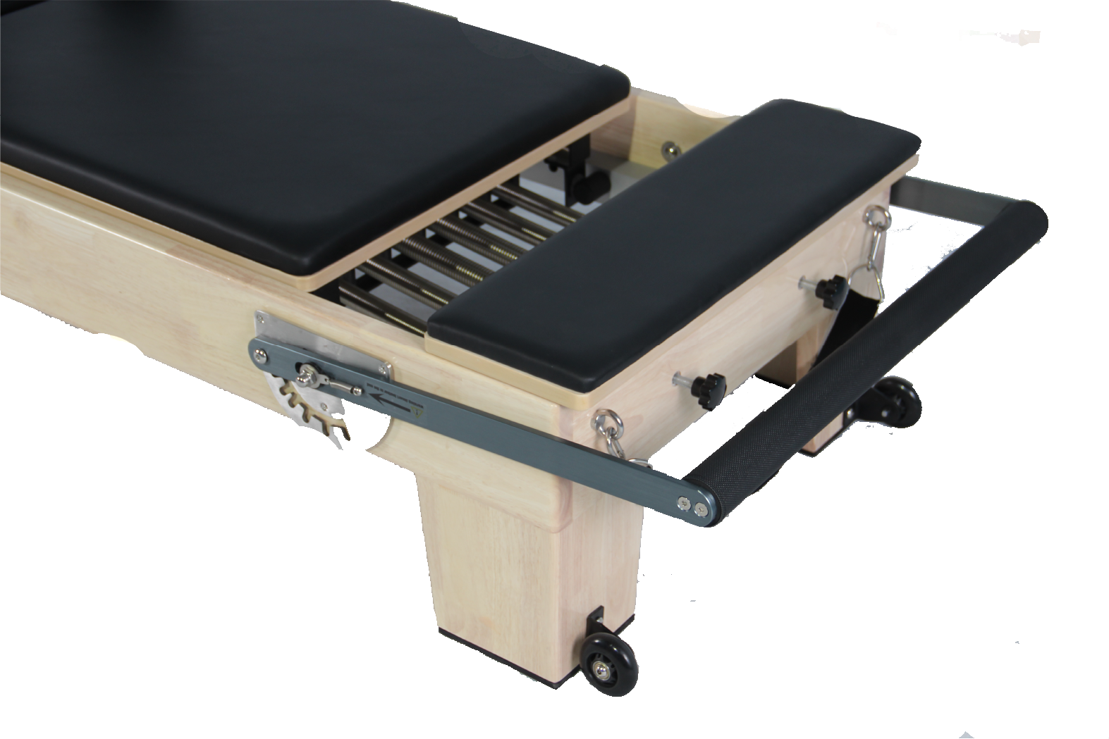 Meşe Reformer ön bölüm ve footbar detayı